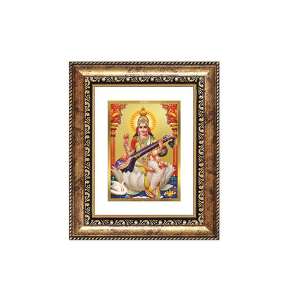 Diviniti 24K Gold Plated Saraswati Mata Divine Table Top Frame for Home Mandir & Office Decor | Luxury Spiritual Gift