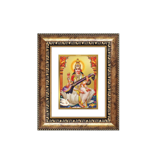 Diviniti 24K Gold Plated Saraswati Mata Divine Table Top Frame for Home Mandir & Office Decor | Luxury Spiritual Gift
