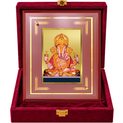 24K Gold-Plated Ganesha Dagadu Ganesha MDF Frame | Premium Gift Box | 26x20 CM