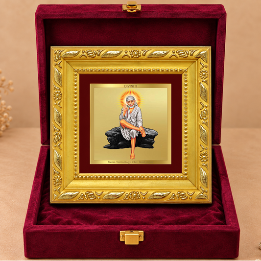 24K Gold-Plated Sai Baba Frame | Premium Gift Box | 10x10 CM