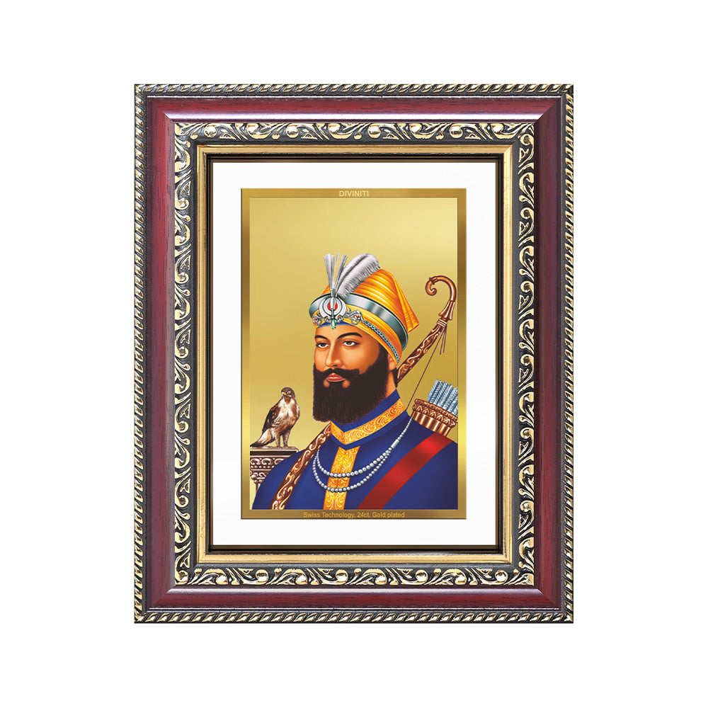 Diviniti 24K Gold Plated Guru Gobind Singh Ji (Classic) Sacred Sikh Wall and Table Top Frame for Home Decor & Office Ambiance | Premium Spiritual Gift