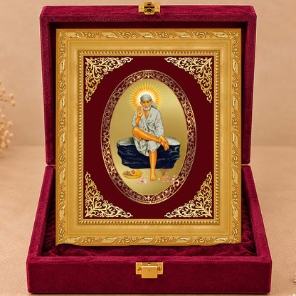 24K Gold-Plated Sai Baba Frame | Premium Gift Box | 21.5x17.5 CM