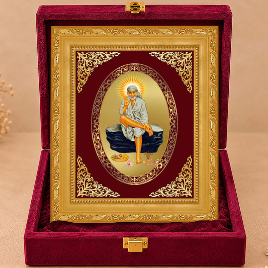 24K Gold-Plated Sai Baba Frame | Premium Gift Box | 21.5x17.5 CM