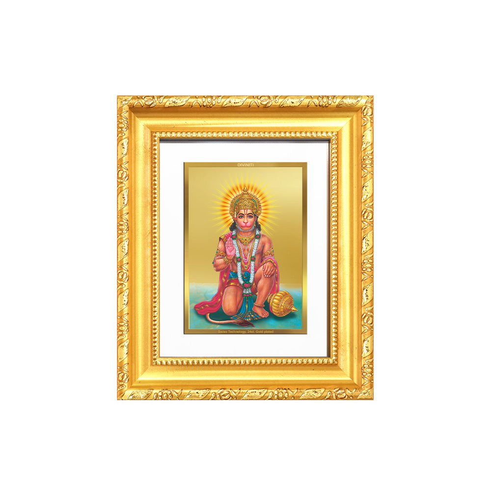 Diviniti 24K Gold Plated Ashirwad Hanuman |Divine Table Top Frame for Home Mandir & Office Decor | Luxury Spiritual Gift