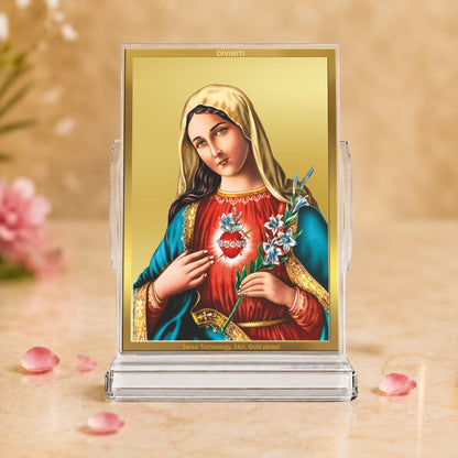 24K Gold-Plated Mother Mary Acrylic Car Dashboard Frame | 11x7 CM