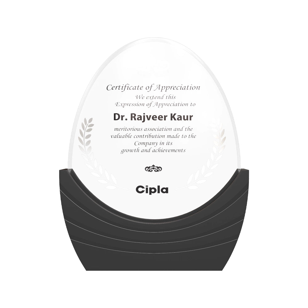 Acrylic with MDF Base Personalized Trophy Elegant Oval Recognition Award with Custom Engraving