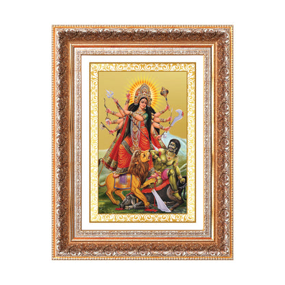 Durga-Mahishasura Mardini | Goddess Durga Wall Photo Frame in 24K Gold Plated Foil