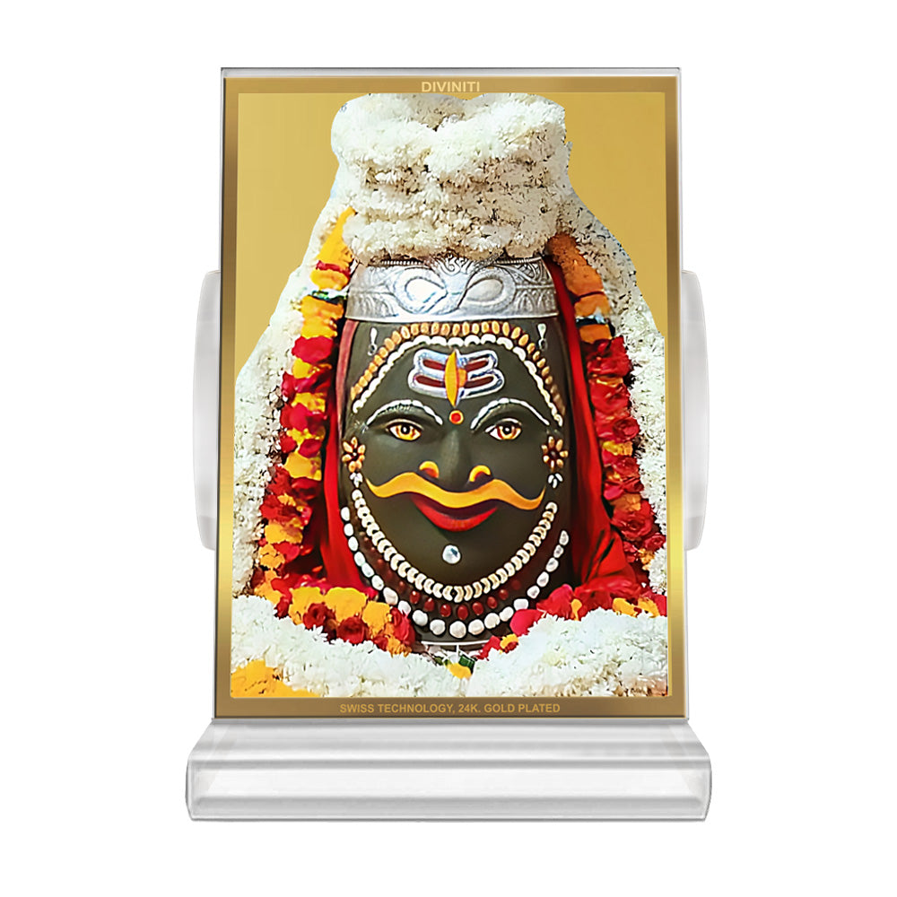 Mahakaleshwar Shiv Car Dashboard Frame | 24K Gold Plated Foil Religious Idol Photo Frame for Car, Home & Office | Mahakal Spiritual Decor for Protection, Positivity & Blessings