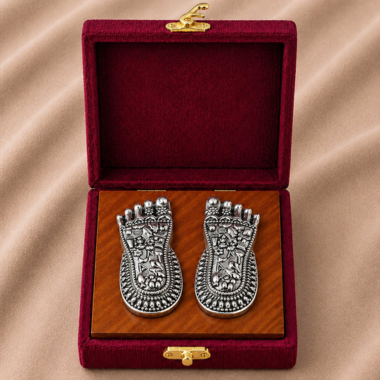999 Silver-Plated Antique Lakshmi Charan Paduka | Premium Gift Box | 7x3 CM