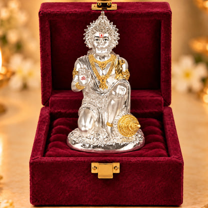 999 Silver-Plated Dual-Tone Hanuman Idol | Premium Gift Box | 19.5x11 CM