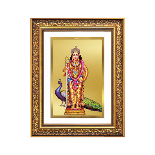 Lord Murugan | Divine Warrior God Wall Mount Photo Frame in 24K Gold Plated Foil