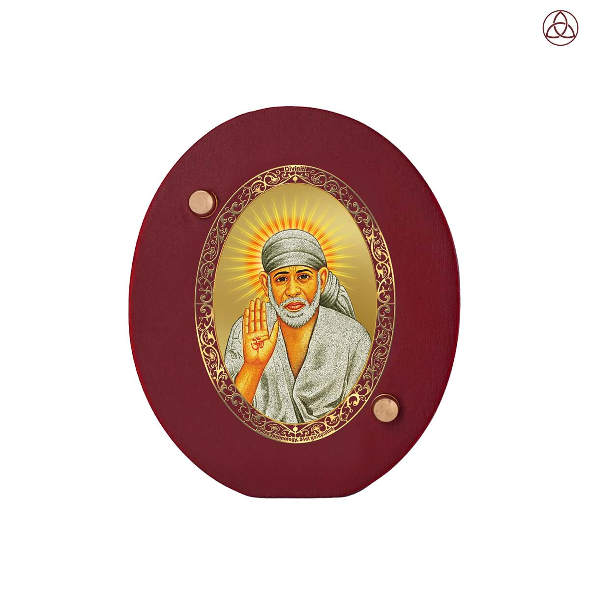 Sai Baba Blessing Pose Car Dashboard & Tabletop Photo Frame in 24K gold plated royal foil