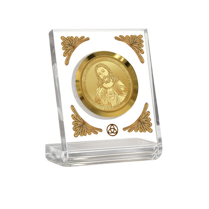 Jesus Christ Diviniti Premium Gold on Gold 24K gold plated car dashboard frame in a clear display.