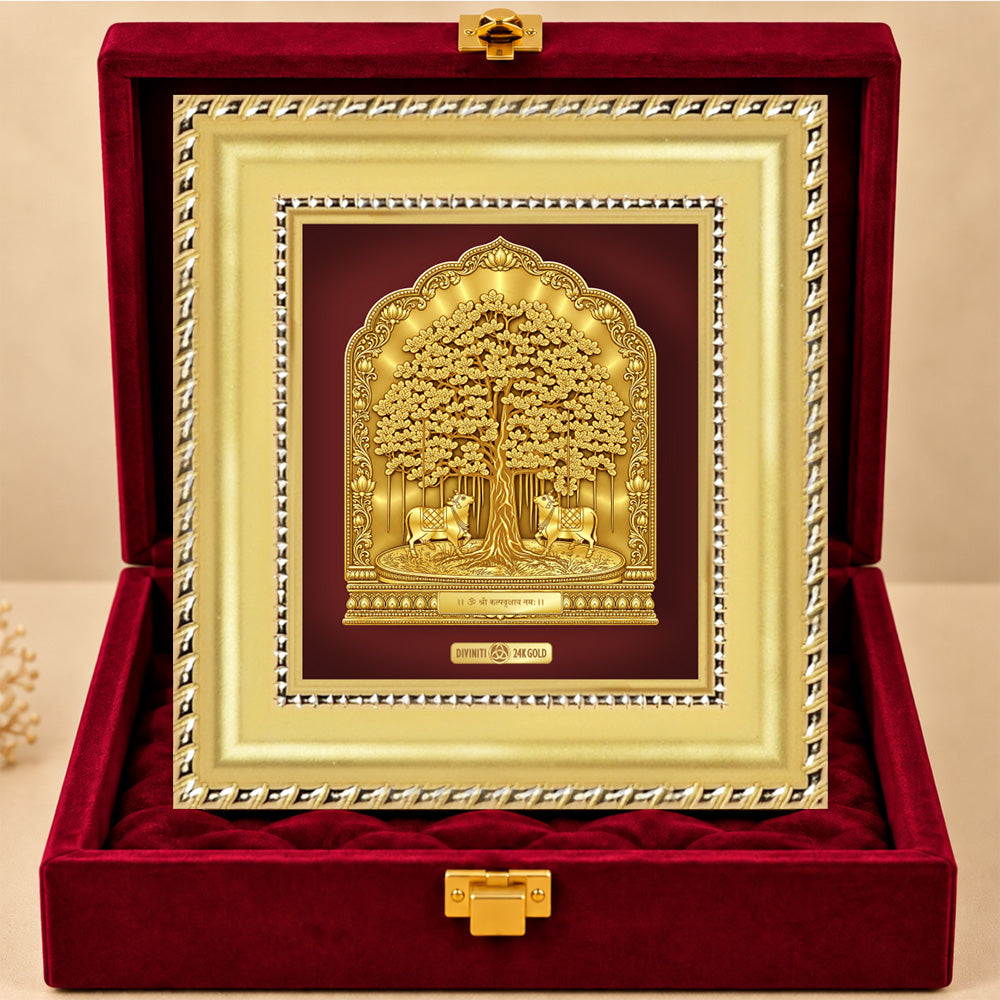 24K Gold-Plated Kalpavriksha Frame | Premium Gift Box | 11x12 CM