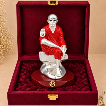 DIVINITI 999 Silver-Plated Sai Baba Idol | Car & Home Decor | Gift Box | 9x6.5 CM