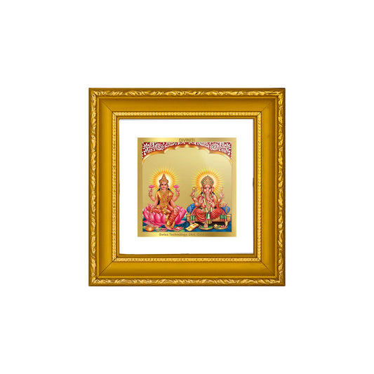 Diviniti 24K Gold Plated Laxmi Ganesha Photo Frame for Home Decor, Wall Hanging, Office Table, Gift DG101 Size 1A (9.9x9.9 CM)