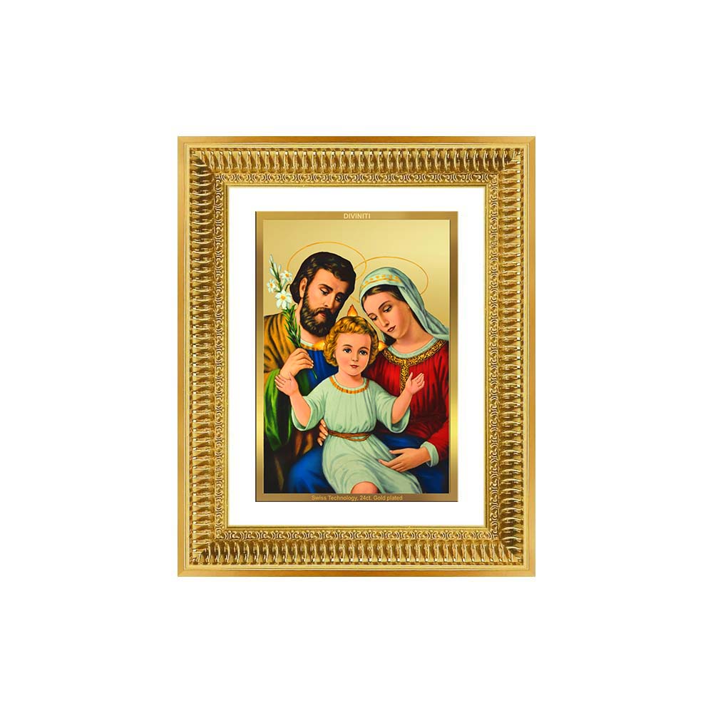Diviniti 24K Gold Plated Holy Family (Classic) Divine Wall Frame for Home Mandir & Office Decor | Luxury Spiritual Gift