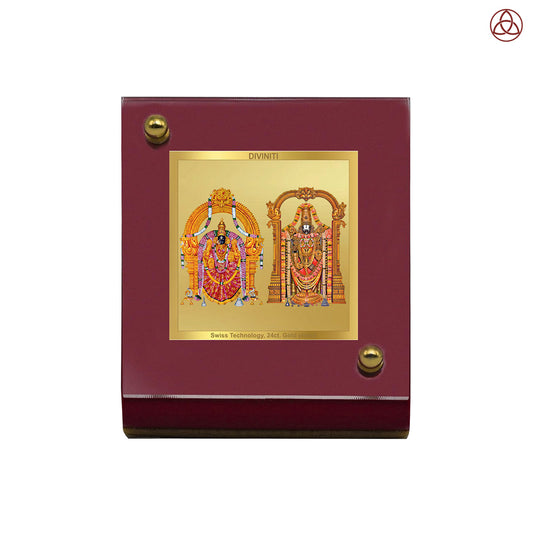 Padmavathi & Tirupati Balaji | Divine Goddess Padmavathi and Lord Balaji Car Dashboard & Tabletop Photo Frame in 24K Gold Plated Foil