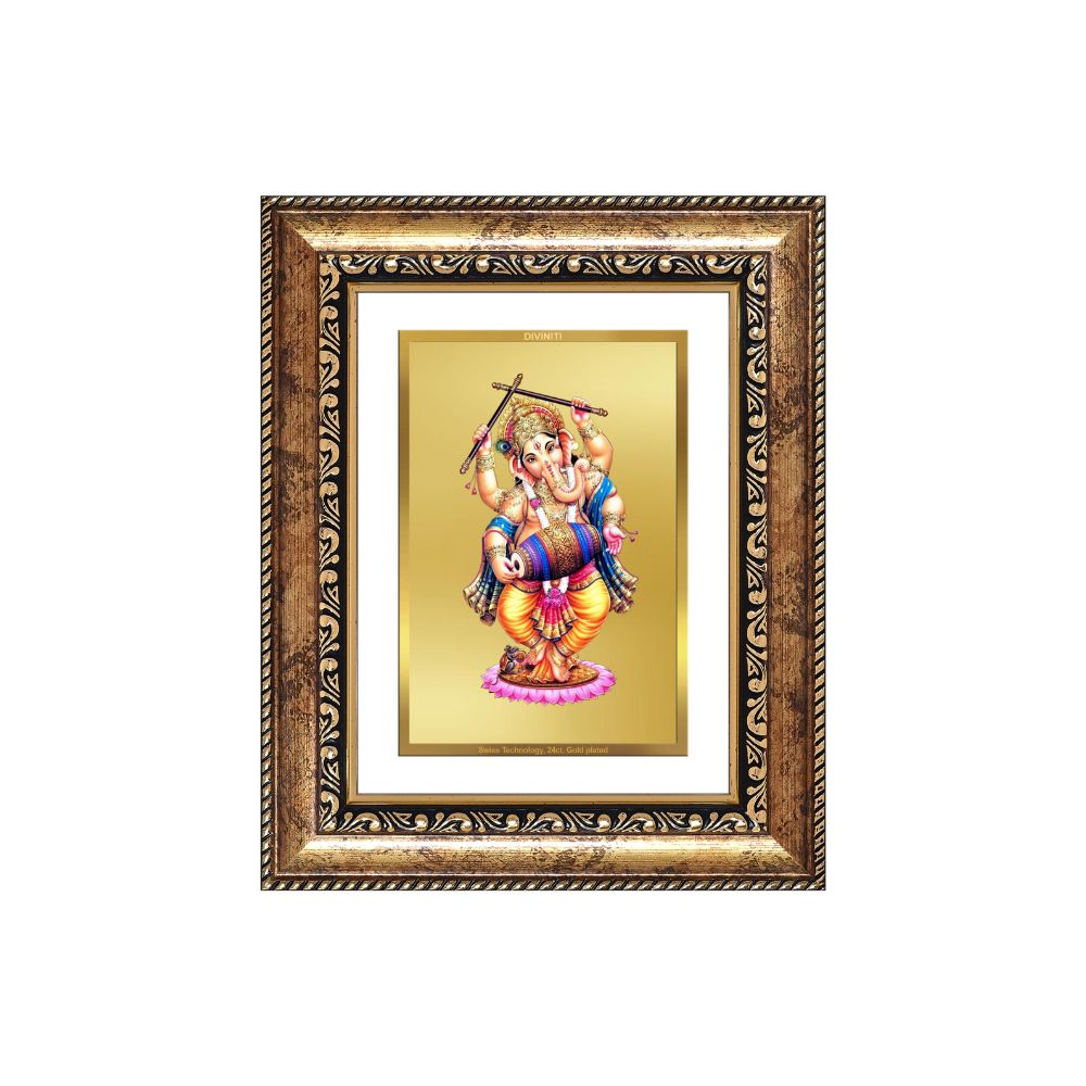 Diviniti 24K Gold Plated Dancing Ganesha (Classic) Divine Wall and Table Top Frame for Home Mandir & Office Decor | Luxury Spiritual Gift