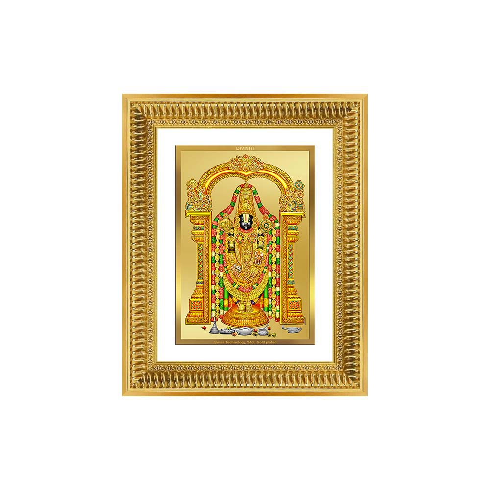 Diviniti 24K Gold Plated Tirupati Balaji Divine Wall Frame for Home Mandir & Office Decor | Luxury Spiritual Gift