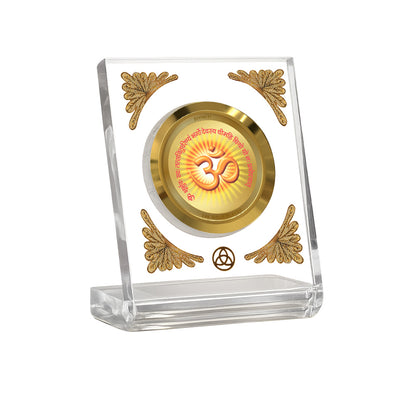 Diviniti 24K Gold Plated Om with Gayatri Mantra Acrylic Car Dashboard Frame | Spiritual Energy, Wisdom & Divine Blessings for Car, Home, Tabletop & Puja Room | Peace & Positivity (ACF1CH)