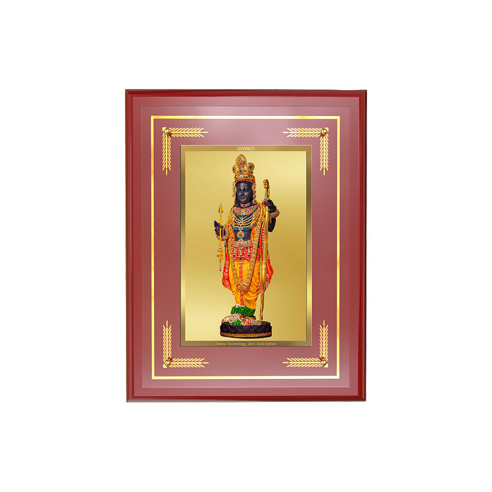 Diviniti Shree Ram Lalla with Arch Wall Photo Frame in 24K Gold Plated Foil | Divine Innocence, Royal Grace & Auspicious Blessings
