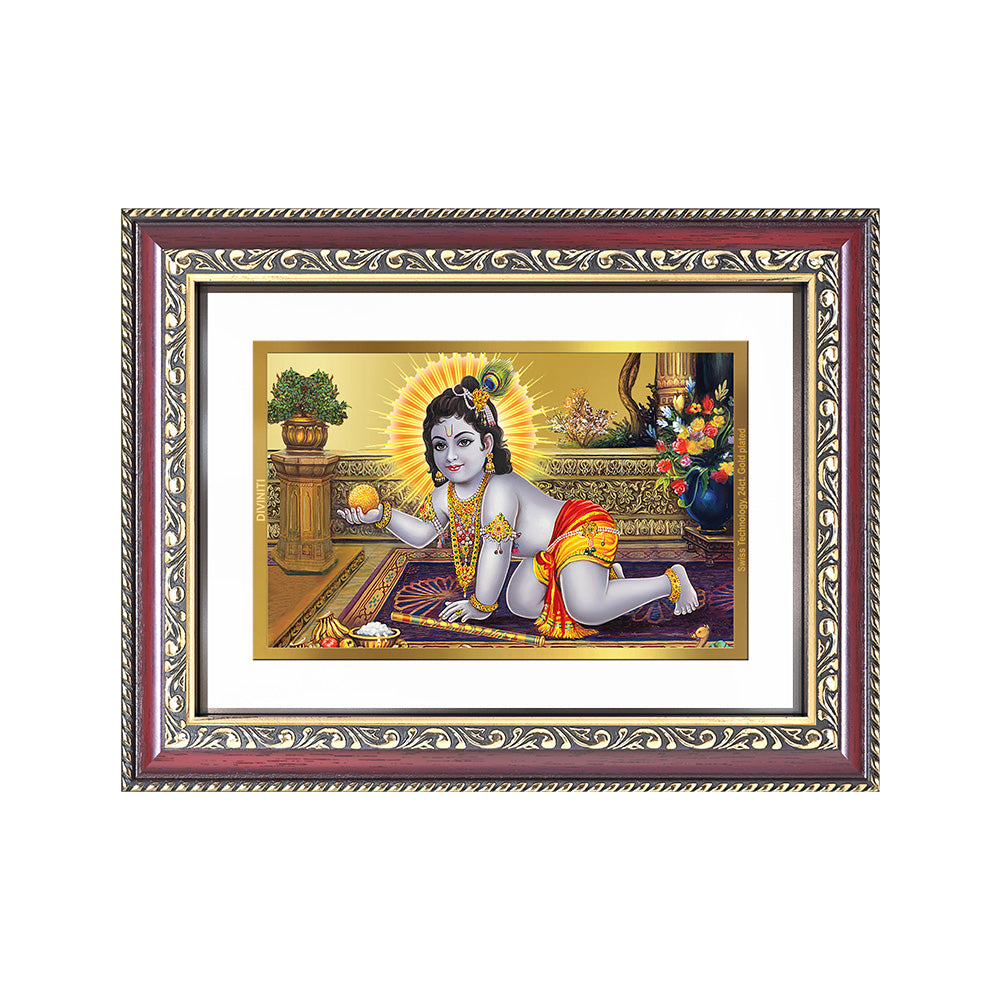 Diviniti 24K Gold Plated Laddu Gopal (Classic) Divine Wall Frame for Home Mandir & Office Decor | Luxury Spiritual Gift