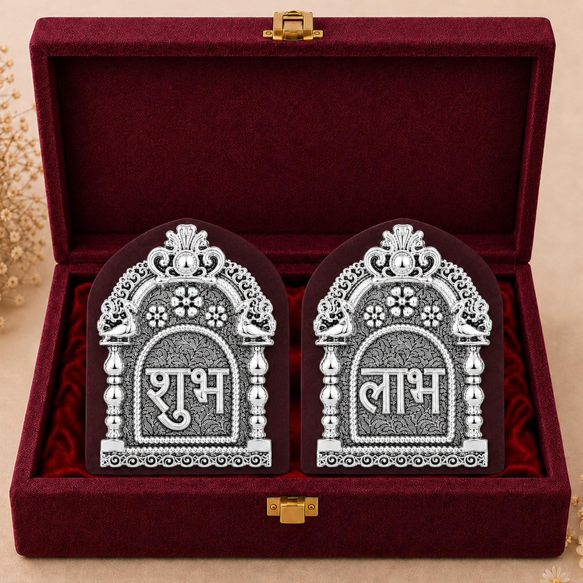 999 Silver-Plated Subh Labh Pair | Premium Gift Box | 11x8 CM