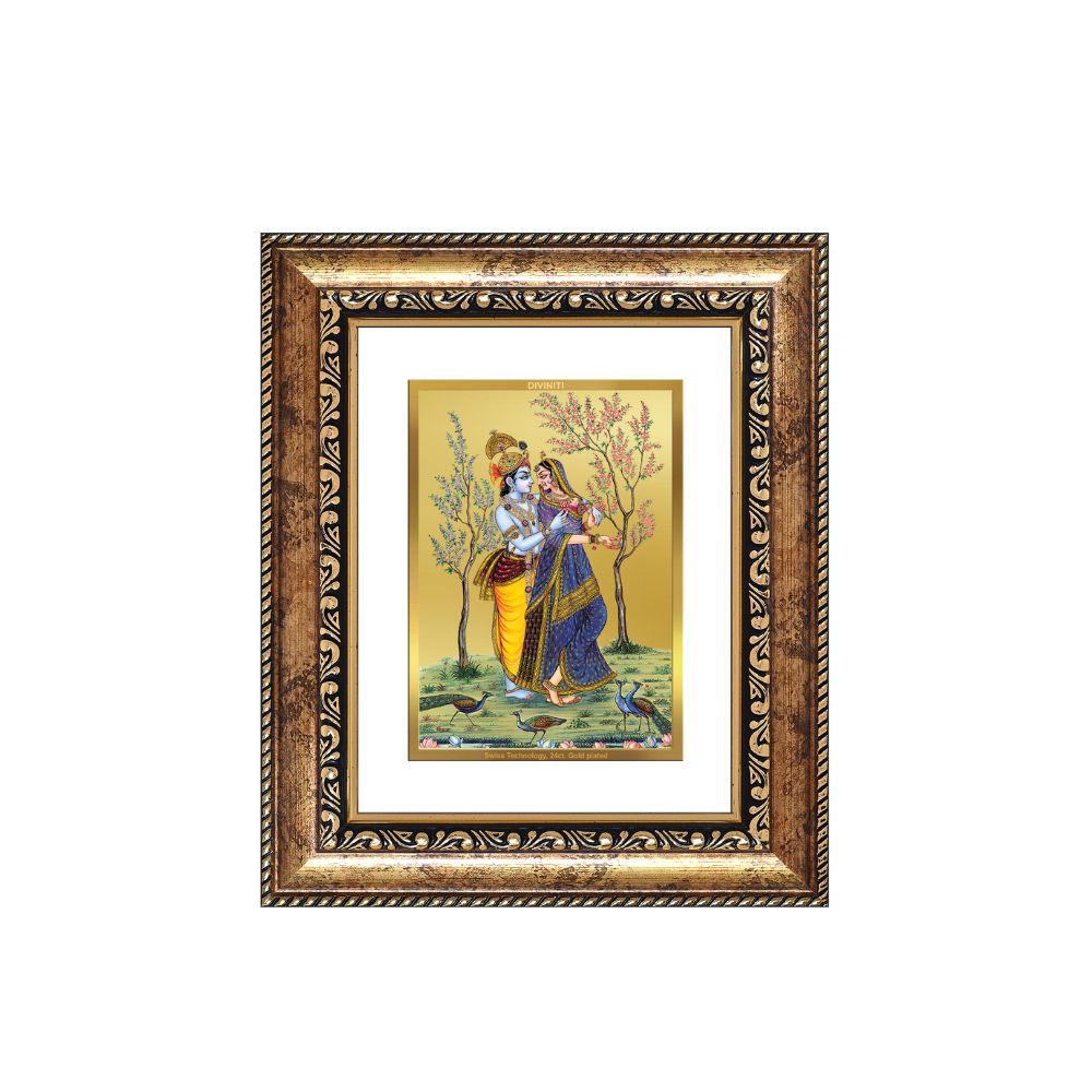 Diviniti 24K Gold Plated Radha Krishna Divine Table Top Frame for Home Mandir & Office Decor | Luxury Spiritual Gift