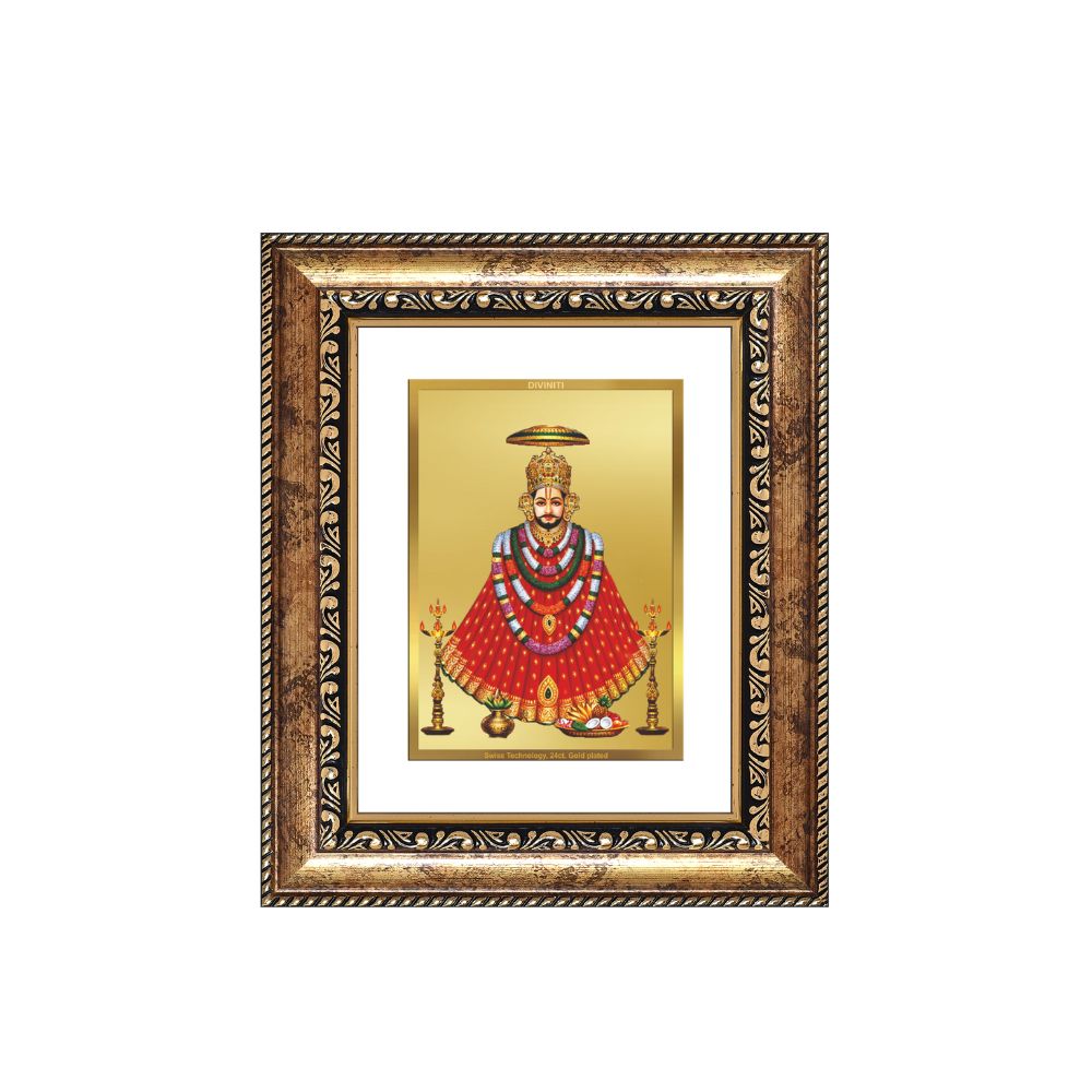 Diviniti 24K Gold Plated Khatu Shyam Divine Table Top Frame for Home Mandir & Office Decor | Luxury Spiritual Gift