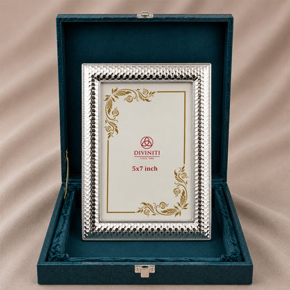 Diviniti Silver-Plated Decorative Photo Frame | Premium Textured Tabletop Frame | 13 x 18 cm