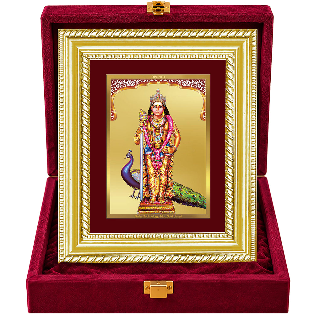 24K Gold-Plated Lord Murugan Frame | Premium Gift Box | 21.5x17.5 CM
