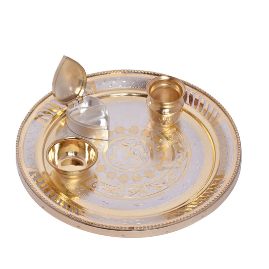 Diviniti 24K Gold Plated Puja Thali Kit Luxurious Tradition for Spiritual Ceremonies for Home & Office Décor, Puja Room Diwali Gift (324g)