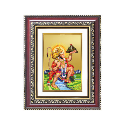 Diviniti 24K Gold Plated Hanuman With Mountain (Classic) Divine Wall and Table Top Frame for Home Mandir & Office Decor | Luxury Spiritual Gift