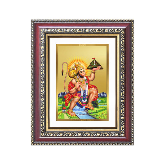 Diviniti 24K Gold Plated Hanuman With Mountain (Classic) Divine Wall and Table Top Frame for Home Mandir & Office Decor | Luxury Spiritual Gift