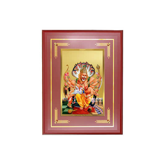 Diviniti 24K Gold Plated Lord Narasimha Blessing Tabletop Photo Frame | Protection, Strength & Divine Grace