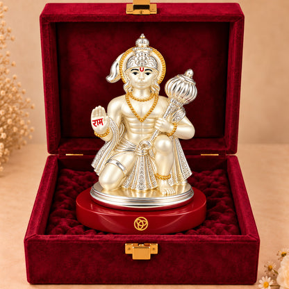 DIVINITI 999 Silver-Plated Hanuman Idol | Car & Home Decor | Gift Box | 8.5x6.5 CM