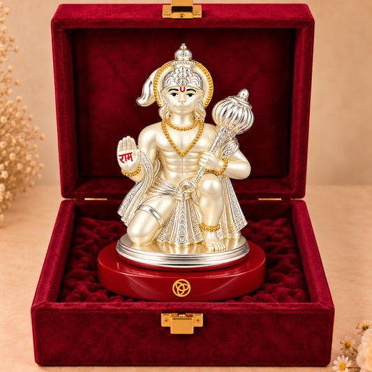 999 Silver-Plated Hanuman Idol | Car & Home Decor | Premium Gift Box | 8.5x6.5 CM
