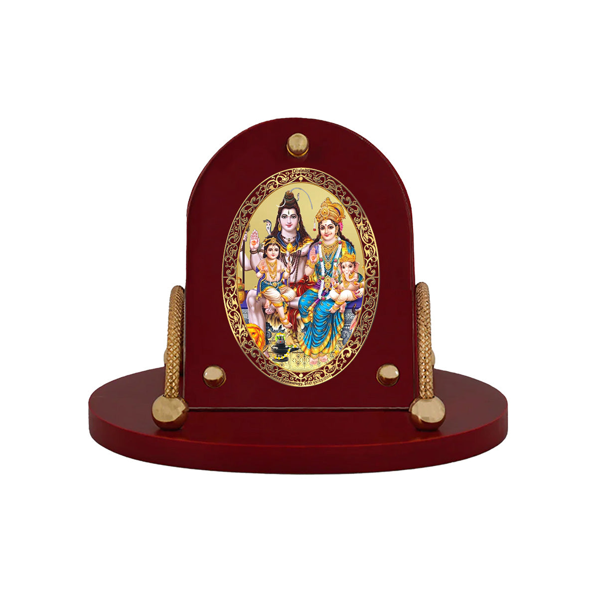 Shiva Parivar | Divine Shiv Family 24K Gold Plated Photo Frame for Car Dashboard, Home Décor & Tabletop | Blessings of Unity, Peace & Protection
