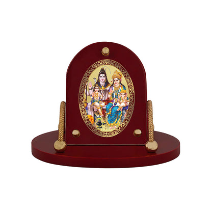 Shiva Parivar | Divine Shiv Family 24K Gold Plated Photo Frame for Car Dashboard, Home Décor & Tabletop | Blessings of Unity, Peace & Protection