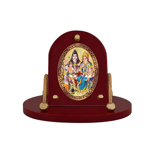Shiva Parivar | Divine Shiv Family 24K Gold Plated Photo Frame for Car Dashboard, Home Décor & Tabletop | Blessings of Unity, Peace & Protection