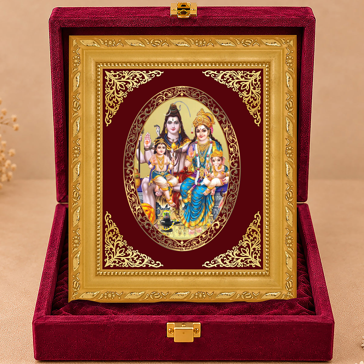24K Gold-Plated Shiv Parivar Frame | Premium Gift Box | 21.5x17.5 CM