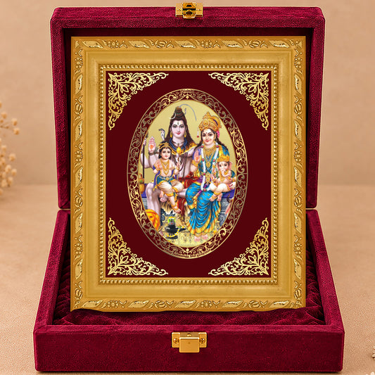 24K Gold-Plated Shiv Parivar Frame | Premium Gift Box | 21.5x17.5 CM