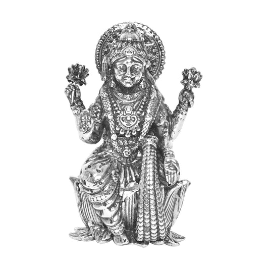Diviniti 925 Pure Silver Laxmi Ji Idol Statue Divine Elegance Wealth and Prosperity for Home Office Décor, Tabletop, Puja Room Gift (6x6 CM, 60g)