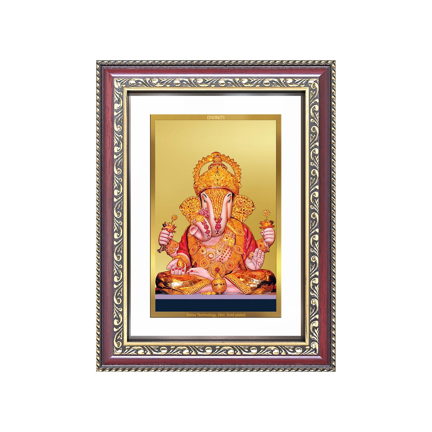Diviniti 24K Gold Plated Dagadu Ganesha (Classic) Divine Wall Frame for Home Mandir & Office Decor | Luxury Spiritual Gift
