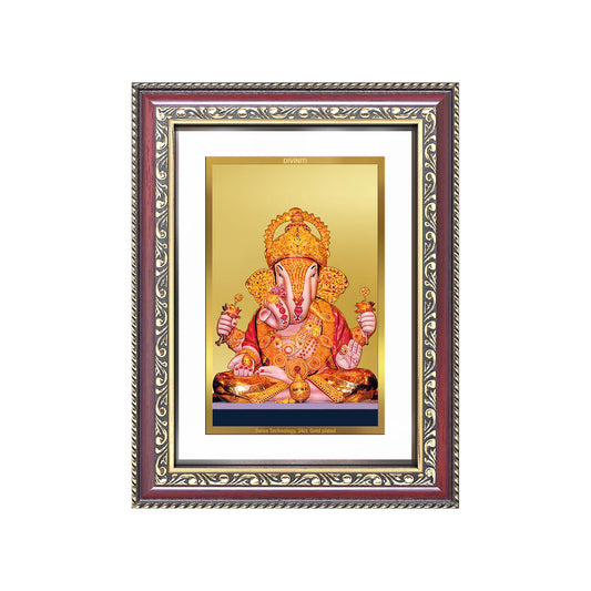 Diviniti 24K Gold Plated Dagadu Ganesha (Classic) Divine Wall Frame for Home Mandir & Office Decor | Luxury Spiritual Gift