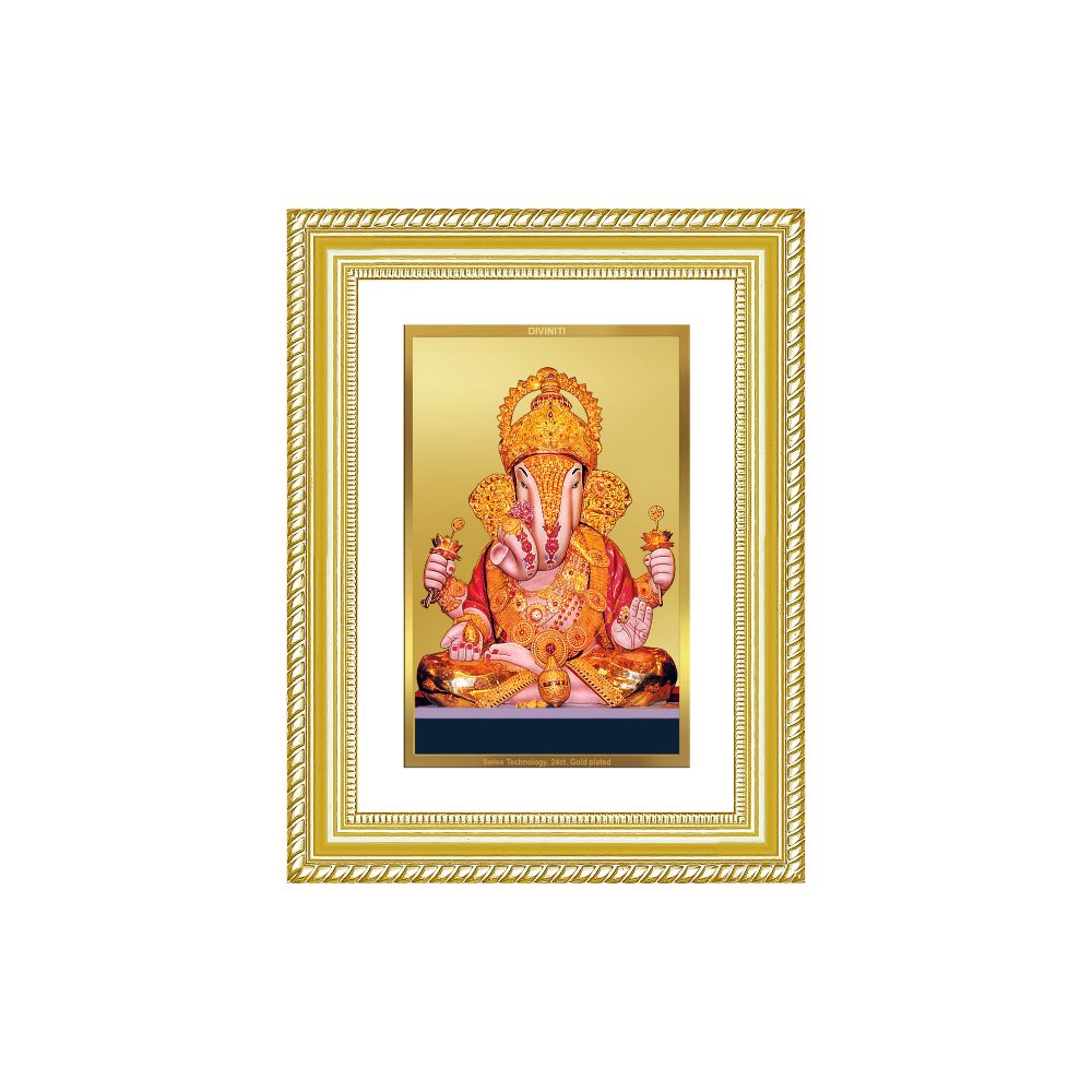 Diviniti 24K Gold Plated Dagadu Ganesha (Classic) Divine Wall Frame for Home Mandir & Office Decor | Luxury Spiritual Gift