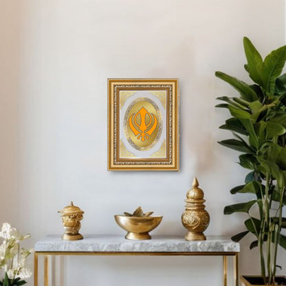Khanda Sahib | Sacred Sikh Symbol Wall & Tabletop Royal Photo Frame in 24K Gold Plated Foil