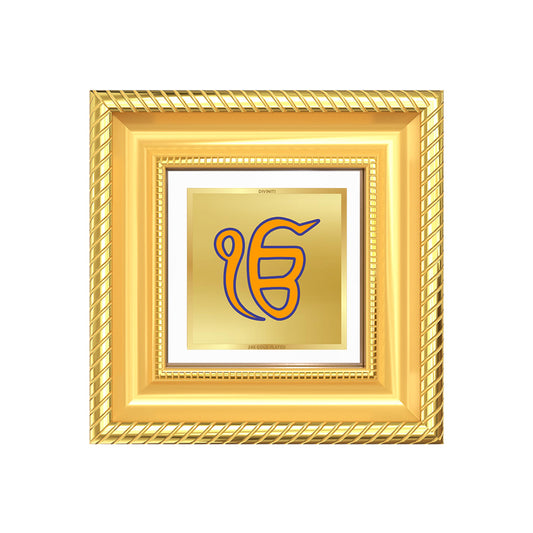 Diviniti Divine Ik Onkar Symbol Tabletop Photo Frame in 24K Gold Plated Foil | Eternal Oneness, Peace & Spiritual Blessings | DG015S1A (10x10 CM)