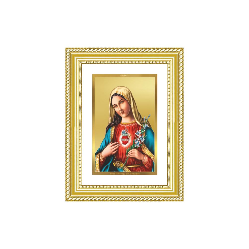 Diviniti 24K Gold Plated Mother Mary (Classic) Divine Wall Frame for Home Mandir & Office Decor | Luxury Spiritual Gift